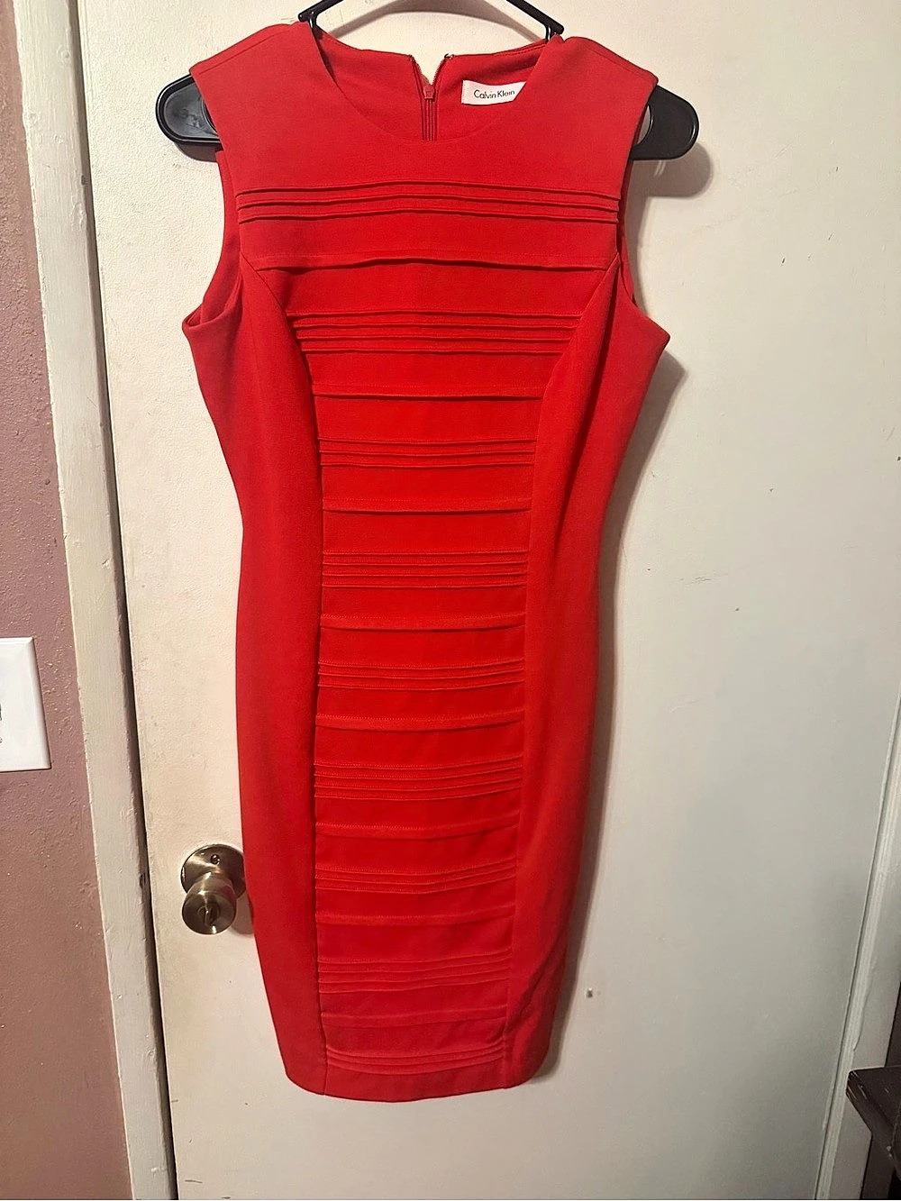 Calvin Klein Red Sleeveless Sheath Dress with Pleated Detail Mini Dress Size 2